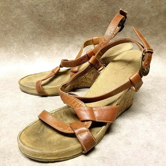 Merona Womens   Size 9 Brown  Open Toe Slingback 4" Wedge Sandals - Picture 7 of 10